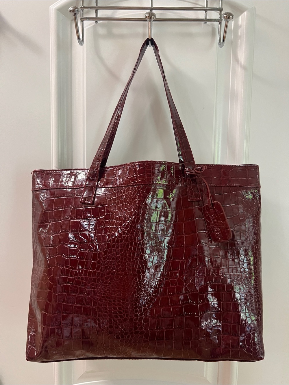 Neiman Marcus Croco-Embossed burgundy Tote